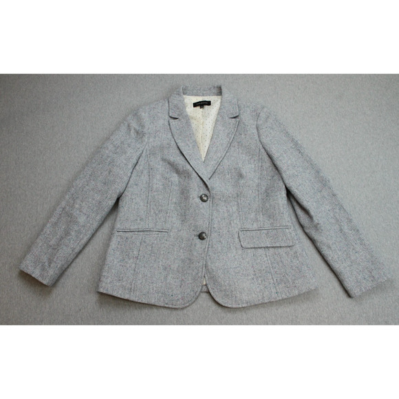 Talbots Blazer Womens 12 Gray Herringbone 2 Button Notch Lapel Formal Jacket - Picture 5 of 12